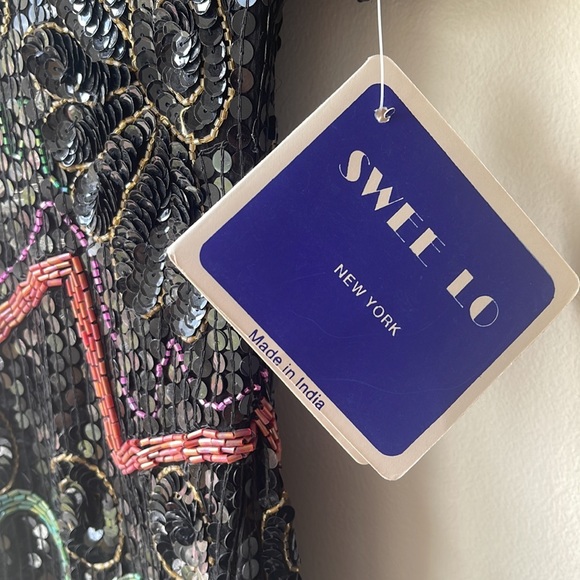 VINTAGE RARE SWEE LO 80s Christmas NYE 100% Silk Beaded Sequined Party Dress - Picture 3 of 16